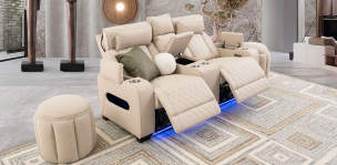 Sofá 2 Plazas Con Reclinables Eléctricos Jetour Beige
