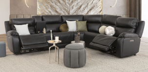 Sala Modular Con Reclinables Eléctricos De Piel Alberta Negro