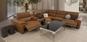 Sala Modular De Piel Con Reclinables Eléctricos Y Consola Montier Café