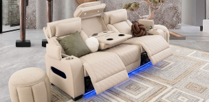 Sofá 3 Plazas Con Reclinables Eléctricos Jetour Beige