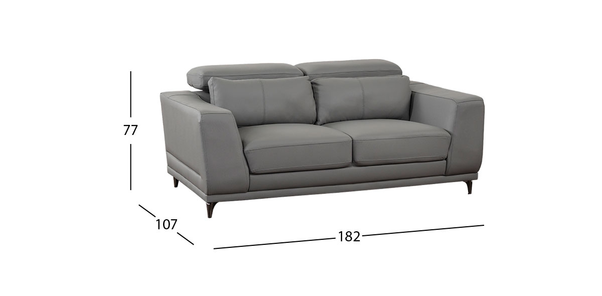 Sofá 2 Plazas Piel Lecce Gris