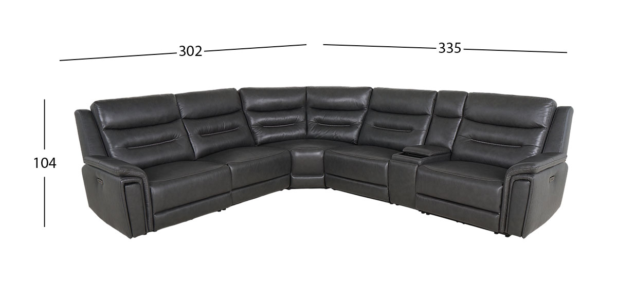 Sala Modular De Piel Con Reclinables Eléctricos Aslan Gris