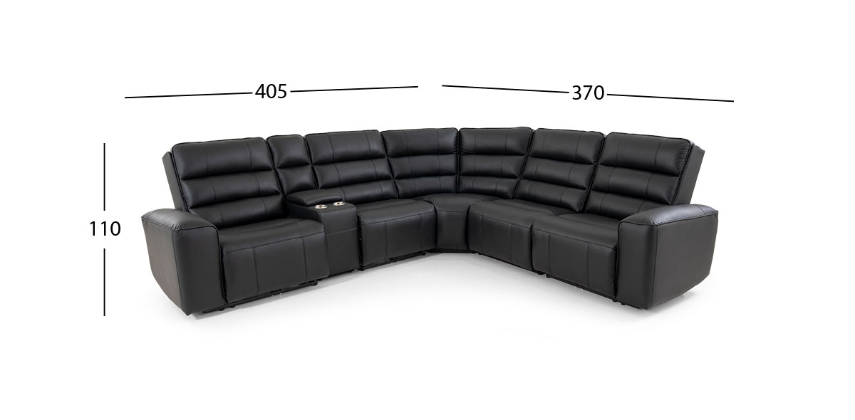 Sala Modular Piel Con Reclinables Eléctricos Y Consola Forli Negro