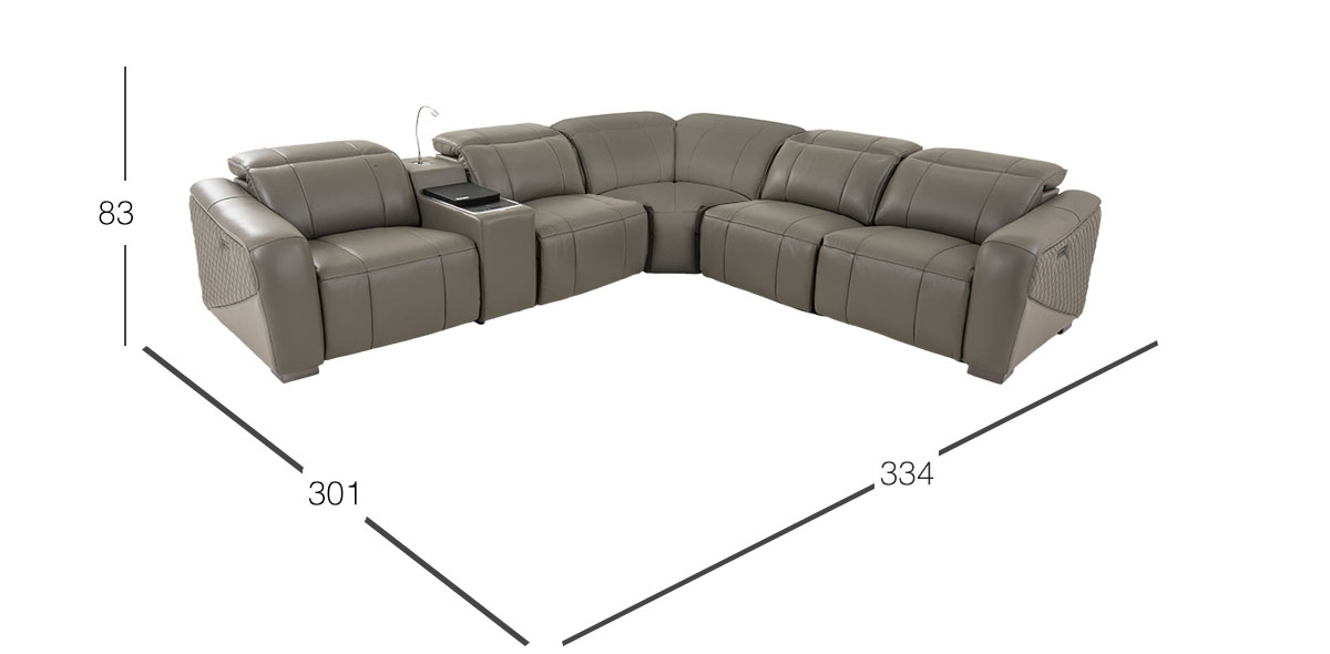 Sala Modular De Piel Con Reclinables Eléctricos Y Sistema De Refrigeración Brescia Gris