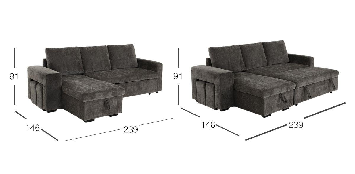 Sala Modular Con Baúl Y Cama Alta Nap Gris