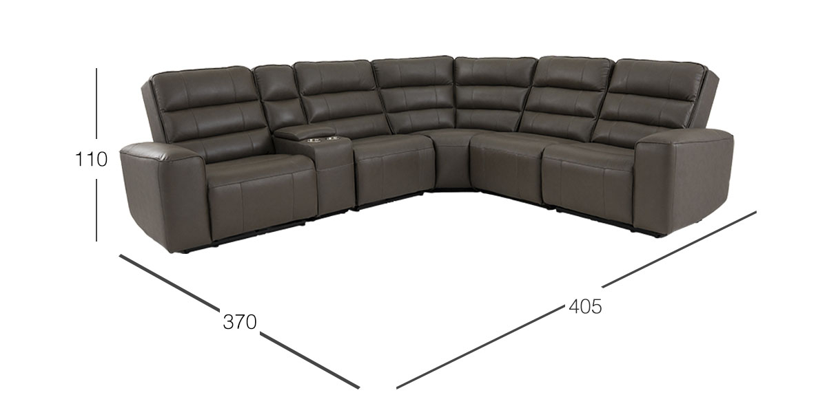 Sala Modular Piel Con Reclinables Eléctricos Y Consola Forli Gris