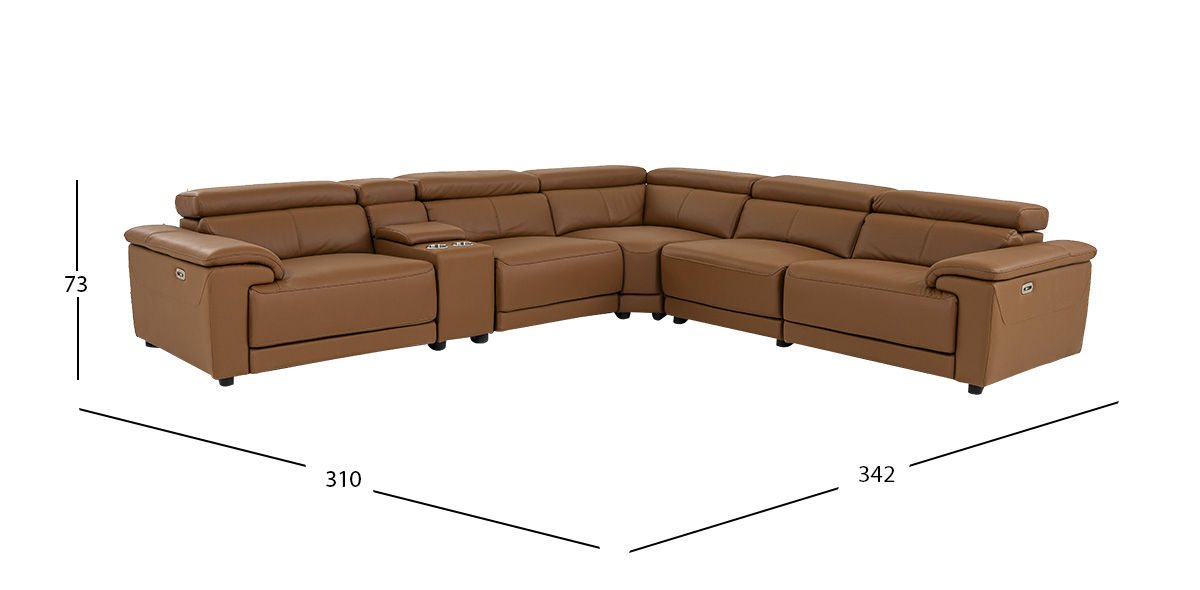 Sala Modular De Piel Con Reclinables Eléctricos Y Consola Montier Café