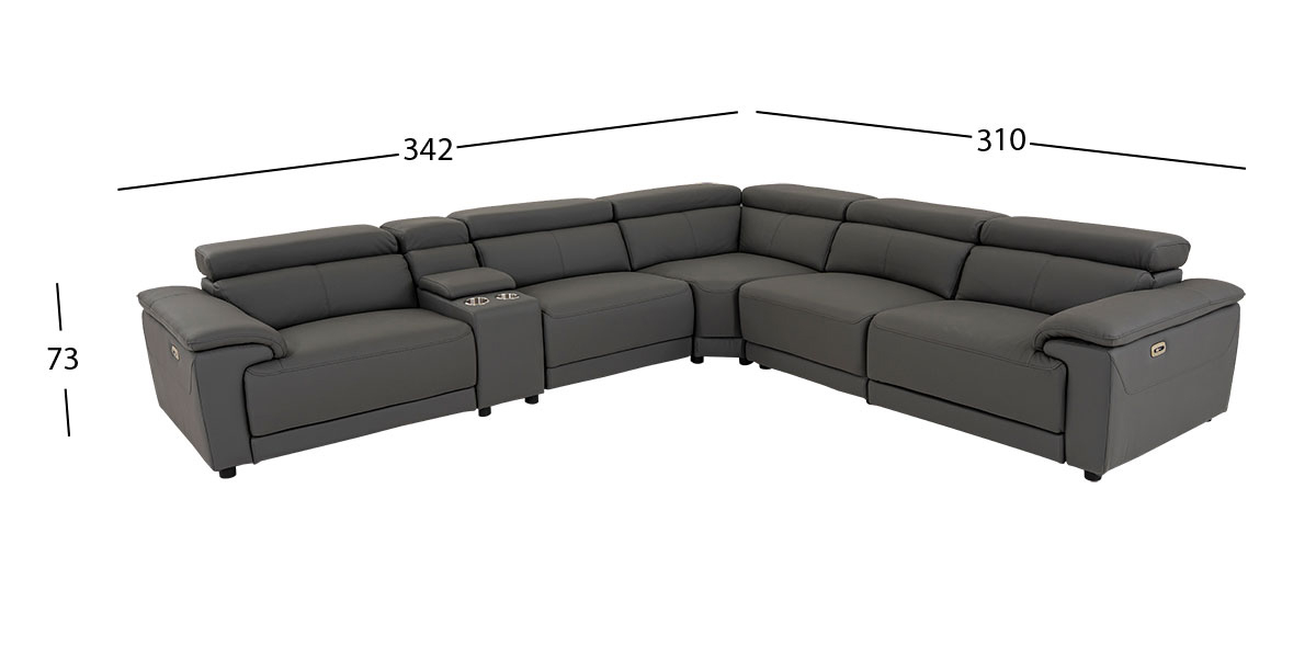 Sala Modular De Piel Con Reclinables Eléctricos Y Consola Montier Gris