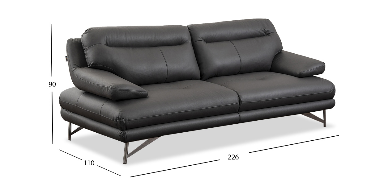 Sofá 3 Plazas Piel Match Colette Dark Grey (Boal)