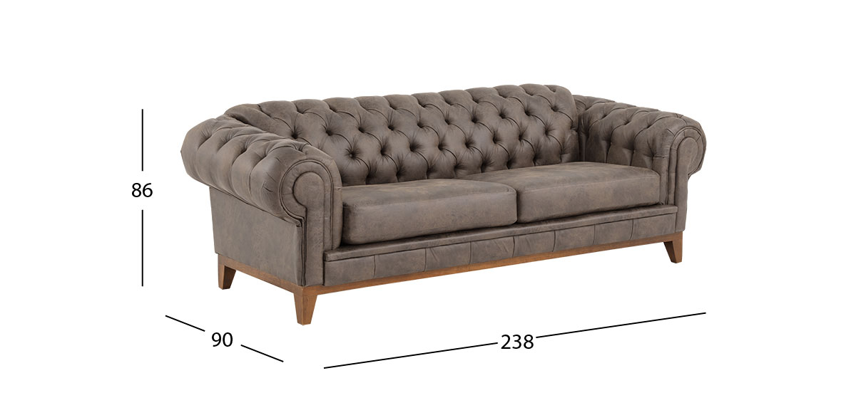 Sofá 3 Plazas Bonded Leather Begonia Gris