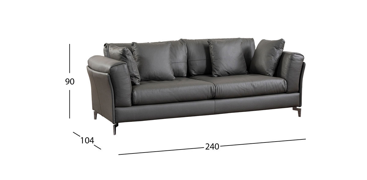 Sofá 3 Plazas Piel Kenai Gris (Boal)