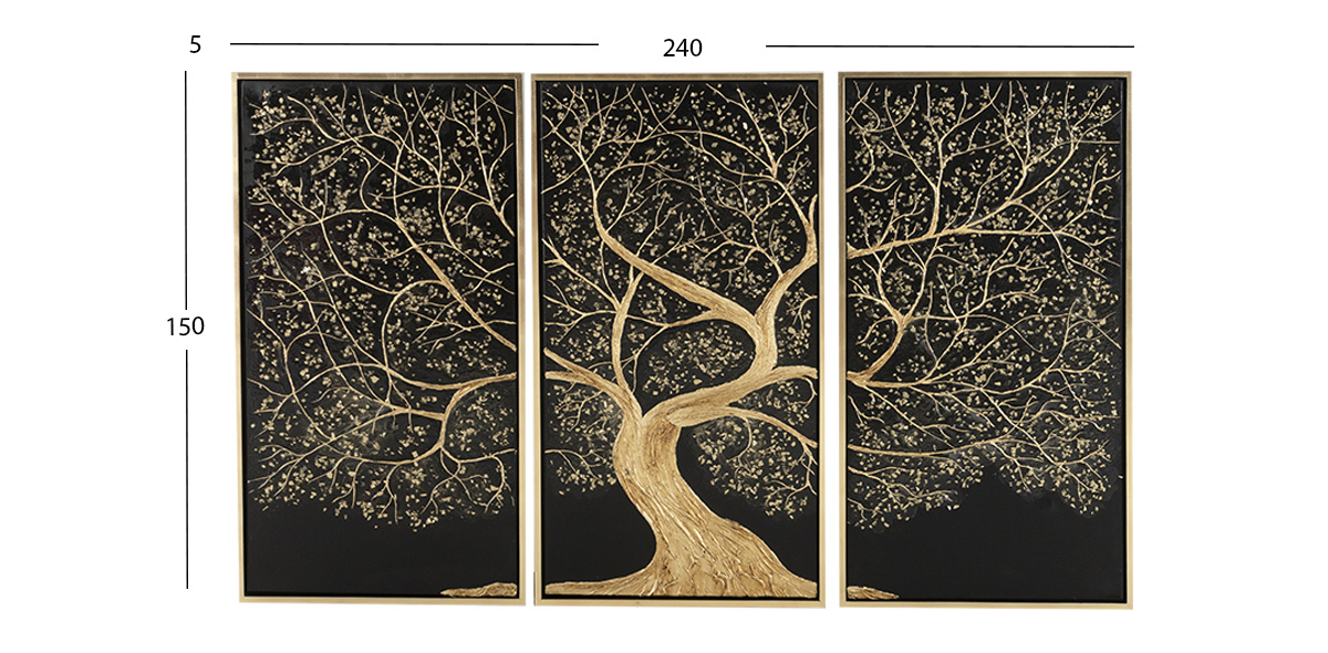 Cuadro Tríptico Decorativo Dubái Dorado