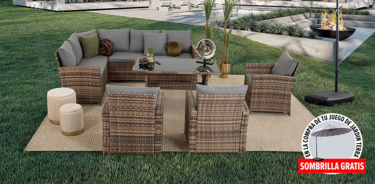 Set De Jardín Rattan Terra Gris