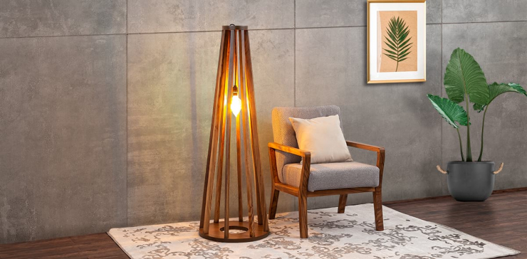Lámpara De Piso Con Foco Decorativo Parota Kave Café