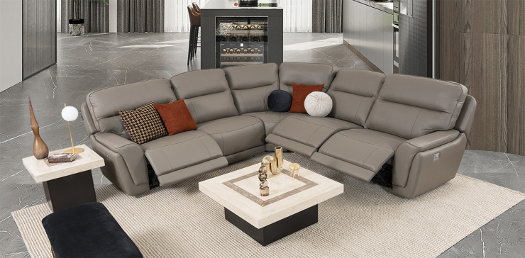 Sala Reclinable Modular Piel Darno Promo Gris (Boal)