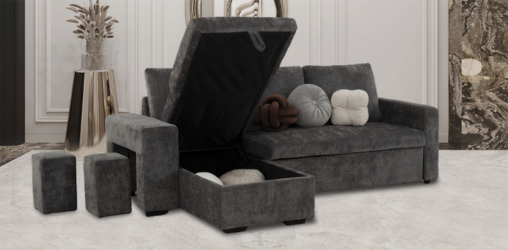 Sala Modular Con Baúl Y Cama Alta Nap Gris