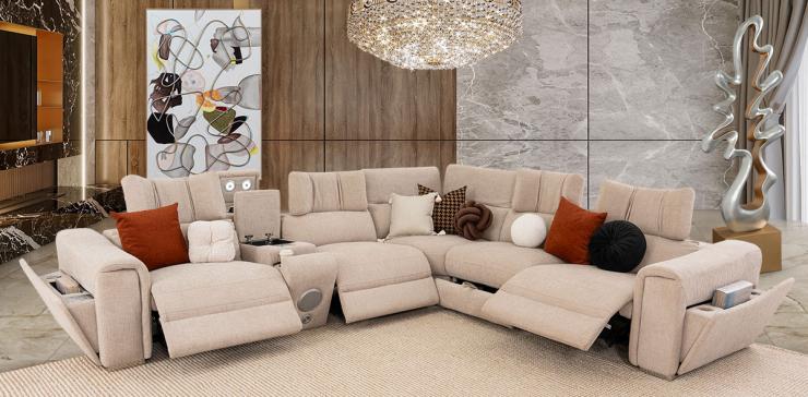 Sala Modular Con Reclinables Eléctricos Y Sistema De Sonido Envolvente Beat Beige