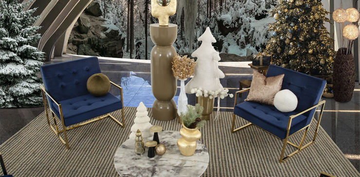 Sillón Ocasional Terciopelo Royal Gold Square Azul