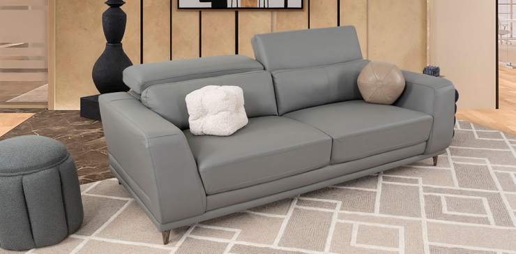 Sofá 3 Plazas Piel Lecce Gris