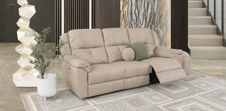 Sofá 3 Plazas Con Reclinables Eléctricos Prescot Air Beige